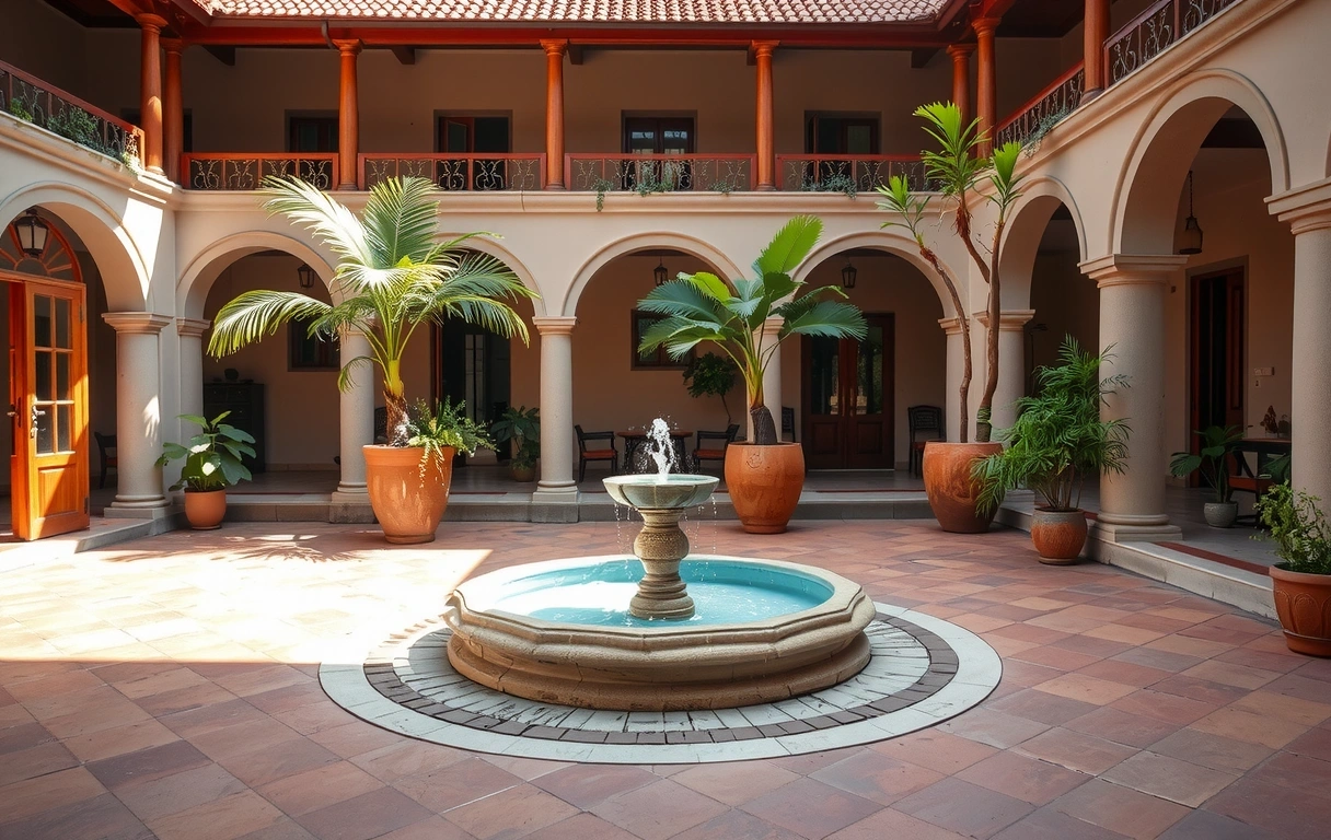 A peaceful courtyard representing a reset of focus